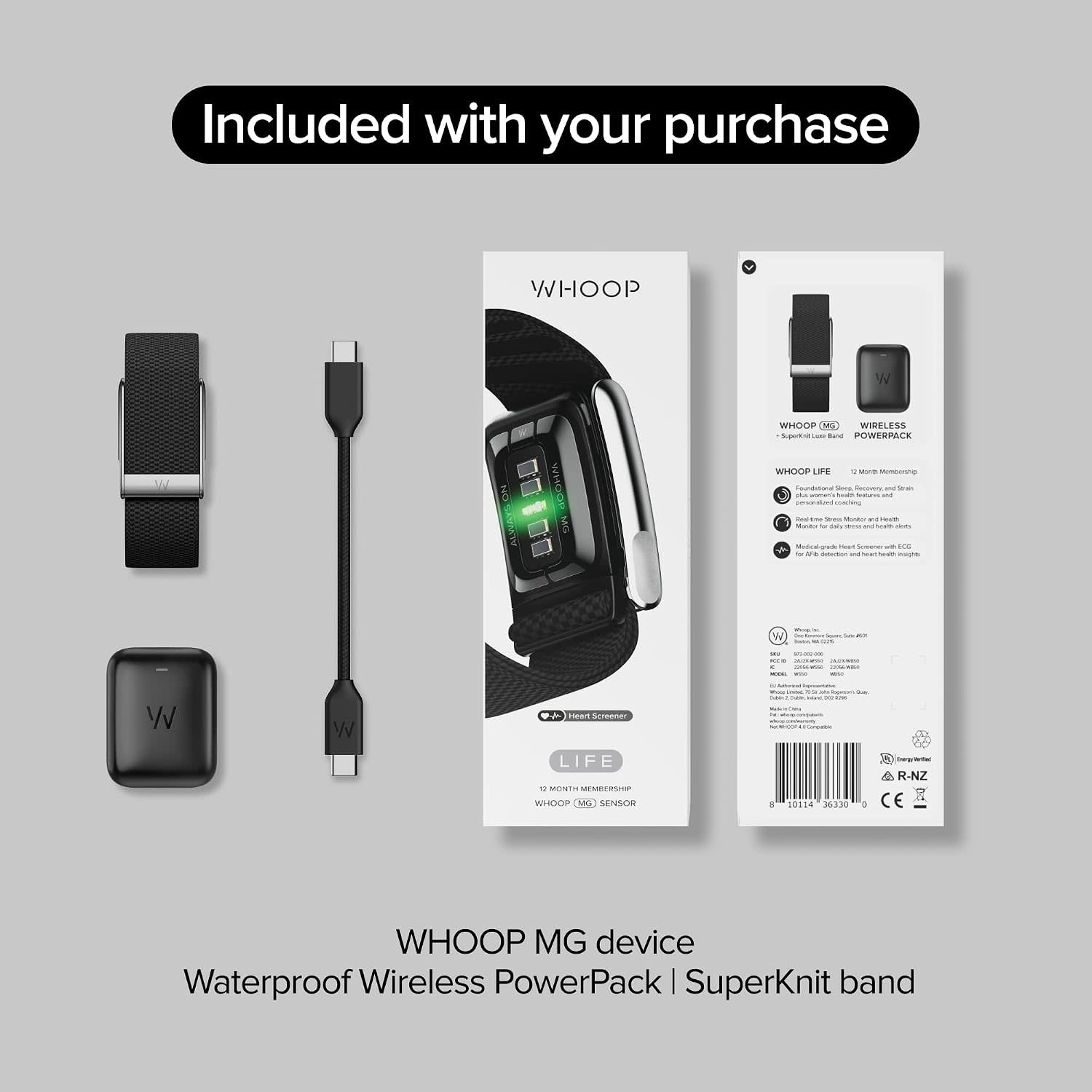 WHOOP Life with 12-Month Membership - 24/7 Activity Tracker SuperKnit Band - Onyx / Black