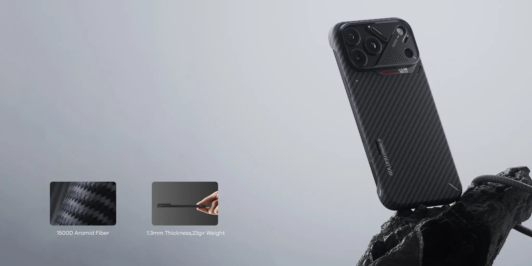 AULUMU A18 Semi Cover Aramid Fiber Case for iPhone 18 Pro Max / 17 Pro Max - Black