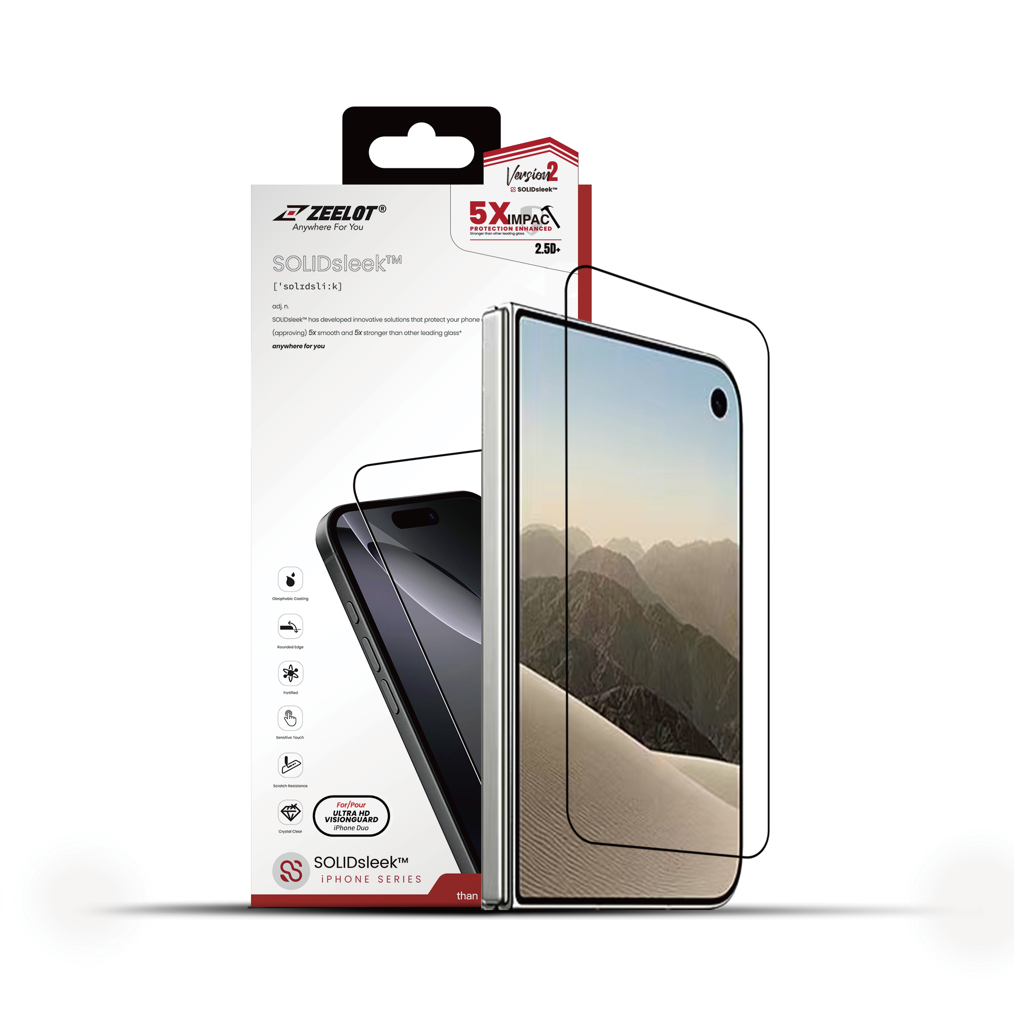 Zeelot Solidsleek 2.5D+ KK9 Supper Glass Ultra HD VisionGuard with Installation Kit for iPhone Duo - Retina Clear