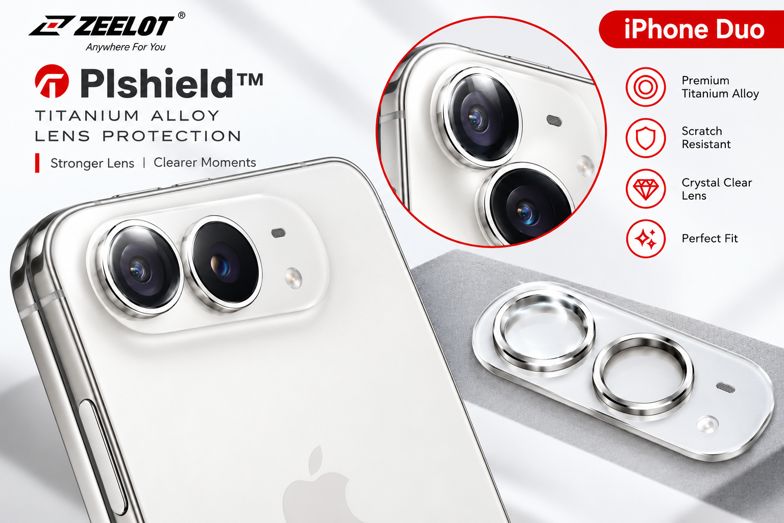 Zeelot Pishield Sturdy Titanium Alloy Lens Protector for iPhone Duo - Silver