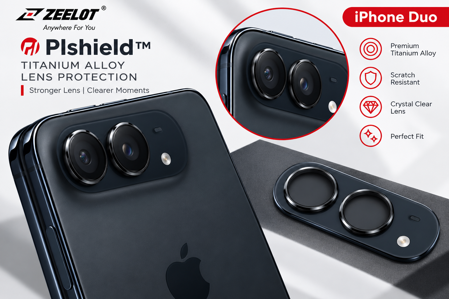 Zeelot Pishield Sturdy Titanium Alloy Lens Protector for iPhone Duo - Black