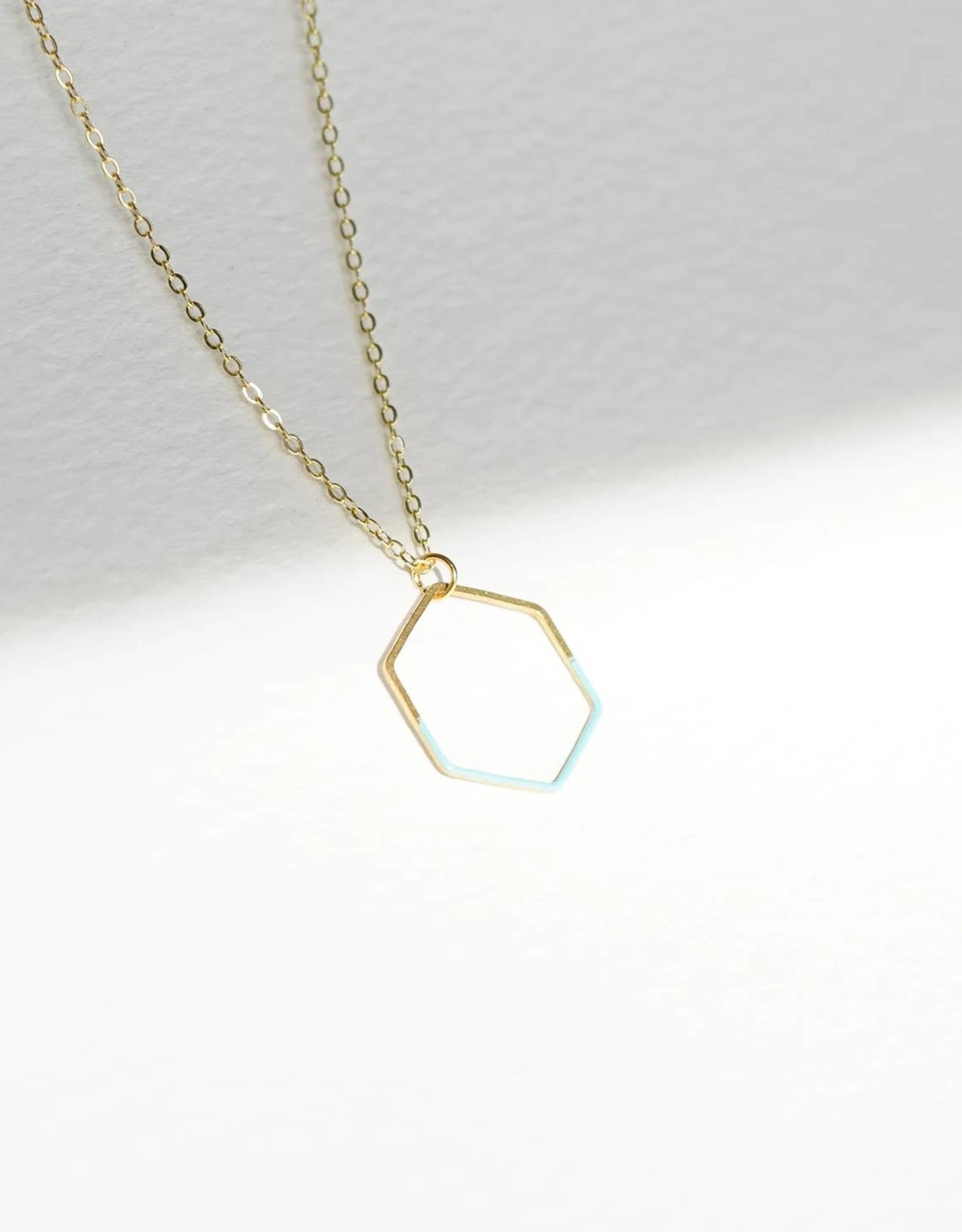 Copper Bee - Hexagonal Enamel & Brass Necklace