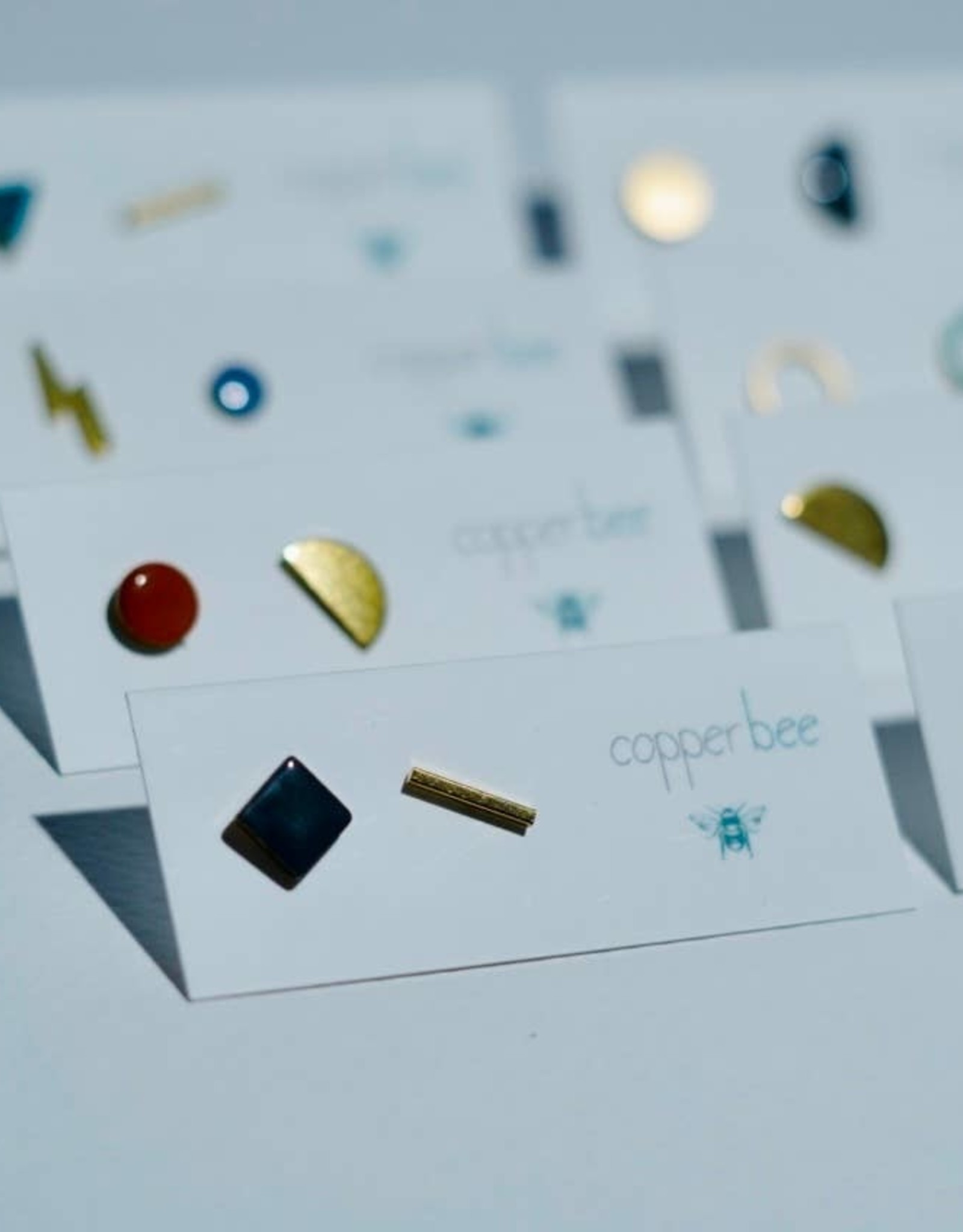 Copper Bee - Mismatched Enamel Geometric Studs - Assorted