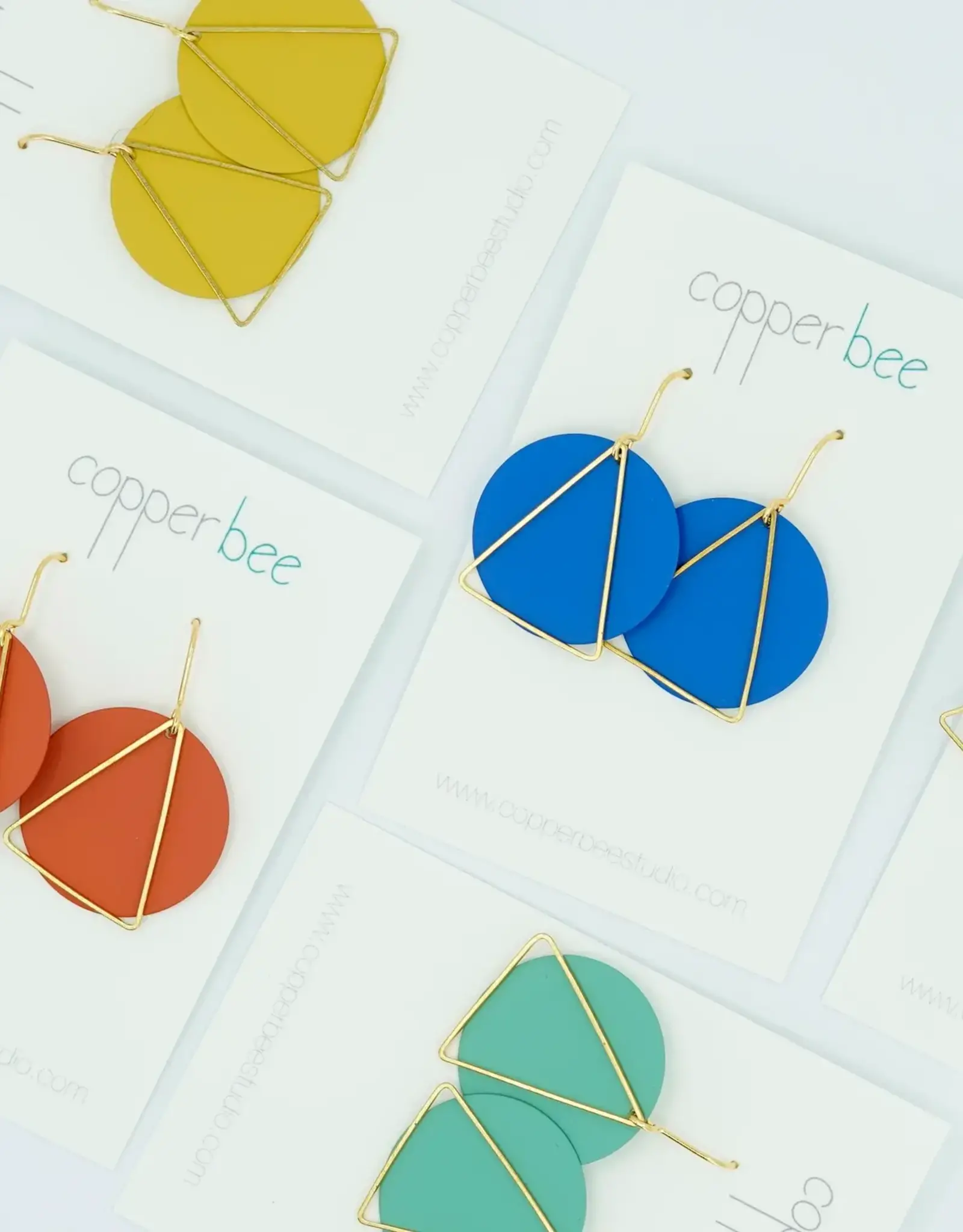 Copper Bee - Geometric Triangle Disc Earrings - Moss Green