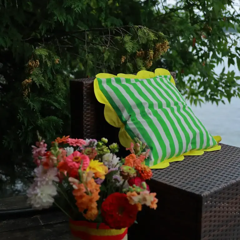 Kate Austin Kate Austin Cabana Stripe Cushion Green/Yellow 20x20