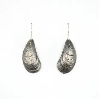 Morning Moon Mussel Earrings - Oxidized Sterling Silver Morning Moon Mussel Earrings - Oxidized Sterling Silver