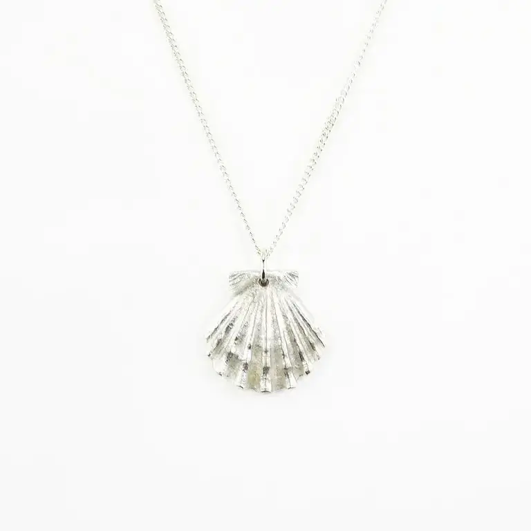 Morning Moon Scallop Shell Pendant - Oxidized Sterling Silver