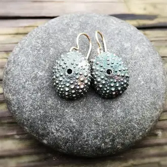 Morning Moon Sea Urchin Earrings - Oxidized Sterling Silver Morning Moon Sea Urchin Earrings - Oxidized Sterling Silver