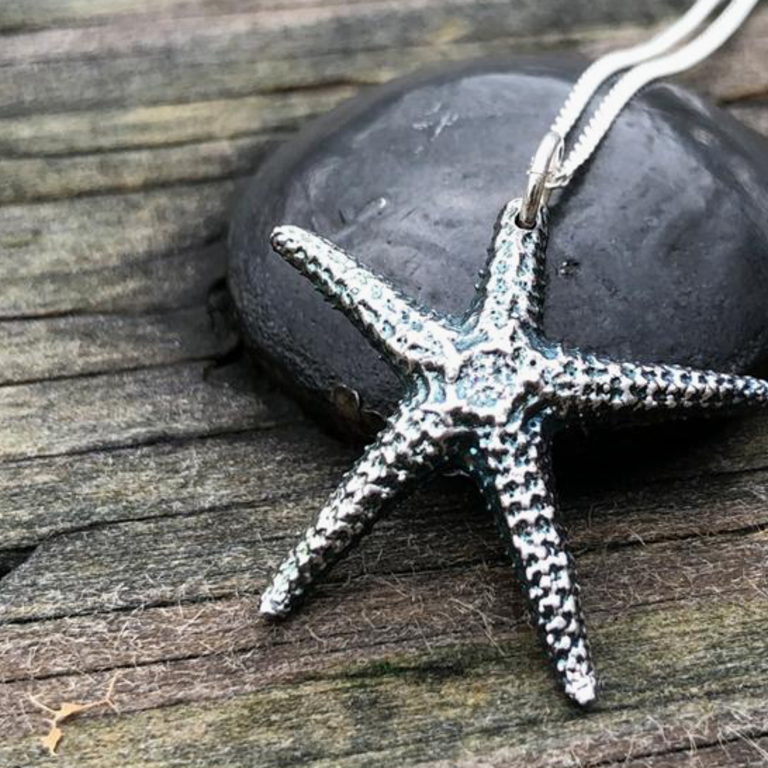 Morning Moon Starfish Pendant - Oxidized Sterling Silver