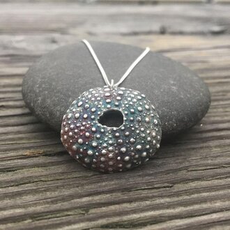 Morning Moon Sea Urchin Shell Pendant - Oxidized Sterling Silver Morning Moon Sea Urchin Shell Pendant - Oxidized Sterling Silver
