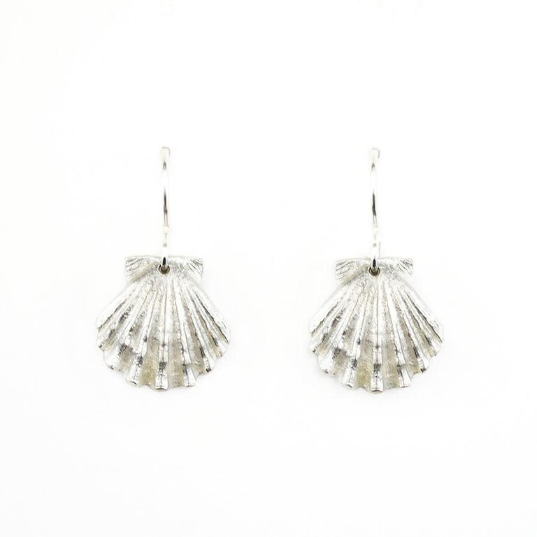 Morning Moon Sunrise Scallop Earrings - Frosted Sterling Silver
