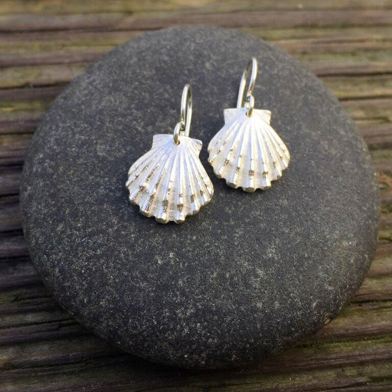 Morning Moon Sunrise Scallop Earrings - Frosted Sterling Silver