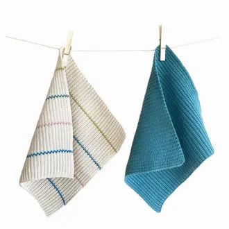 Funky Doris FD - Molly Knitted Cotton Dishcloth - Sea Blue Stripe S/2