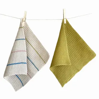 Funky Doris FD - Molly Knitted Cotton Dishcloth - Olive Stripe S/2