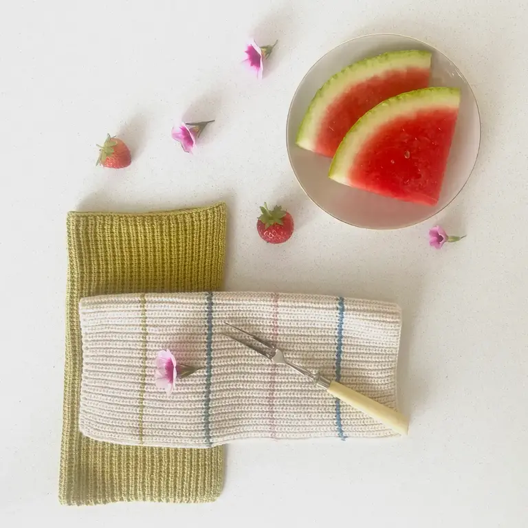 Funky Doris FD - Molly Knitted Cotton Dishcloth - Olive Stripe S/2