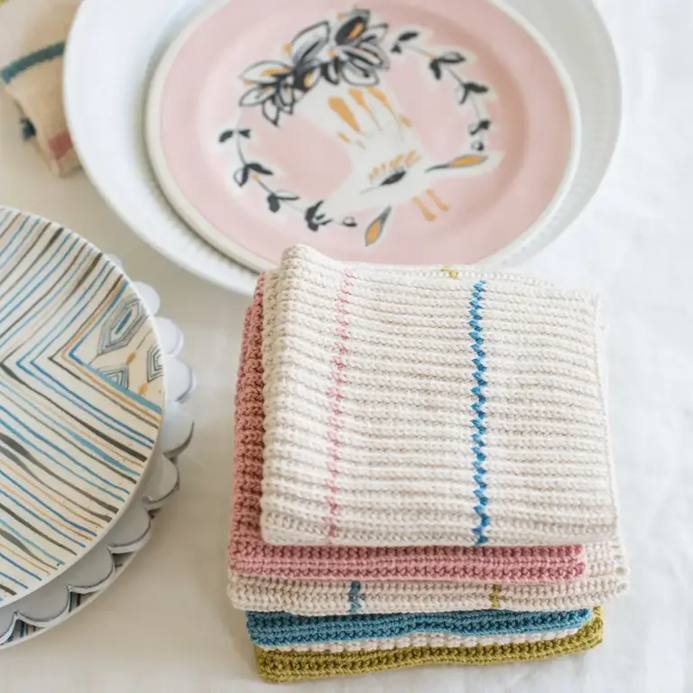 Funky Doris FD - Molly Knitted Cotton Dishcloth - Pink Stripe S/2