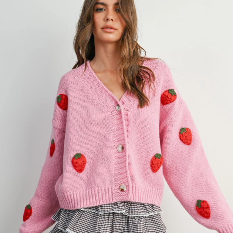 Buttermelon Buttermelon Embroidered Strawberry Cardigan