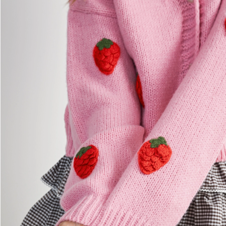 Buttermelon Buttermelon Embroidered Strawberry Cardigan