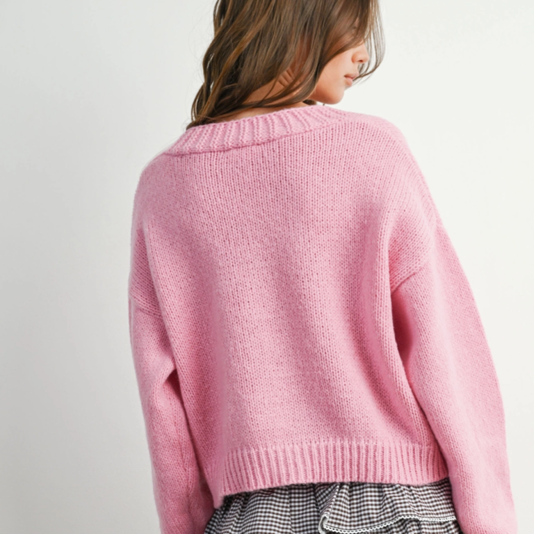 Buttermelon Buttermelon Embroidered Strawberry Cardigan