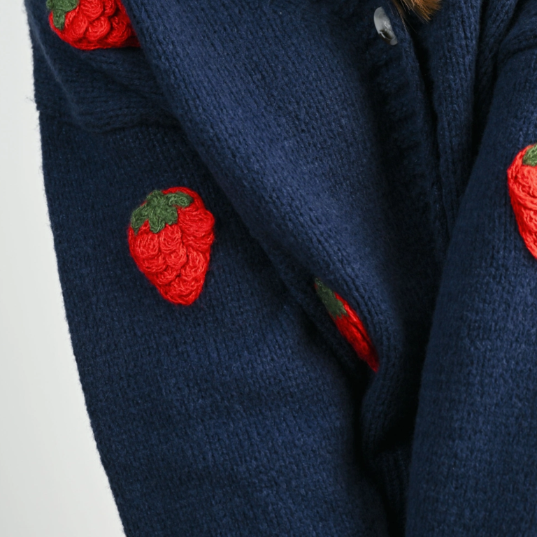 Buttermelon Buttermelon Embroidered Strawberry Cardigan