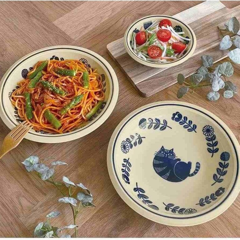 Fika Japan Fika Pasta Bowl Navy Cat 220mm