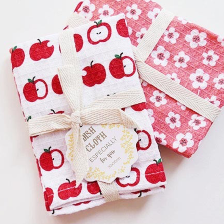 R-Co Japan R-Co Cotton Waffle Dishtowel S/2 - Red Apple Blossom