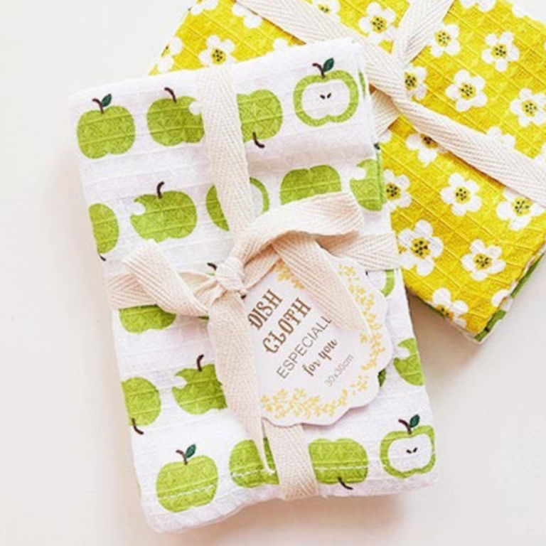 R-Co Japan R-Co Cotton Waffle Dishtowel S/2 - Green Apple Blossom