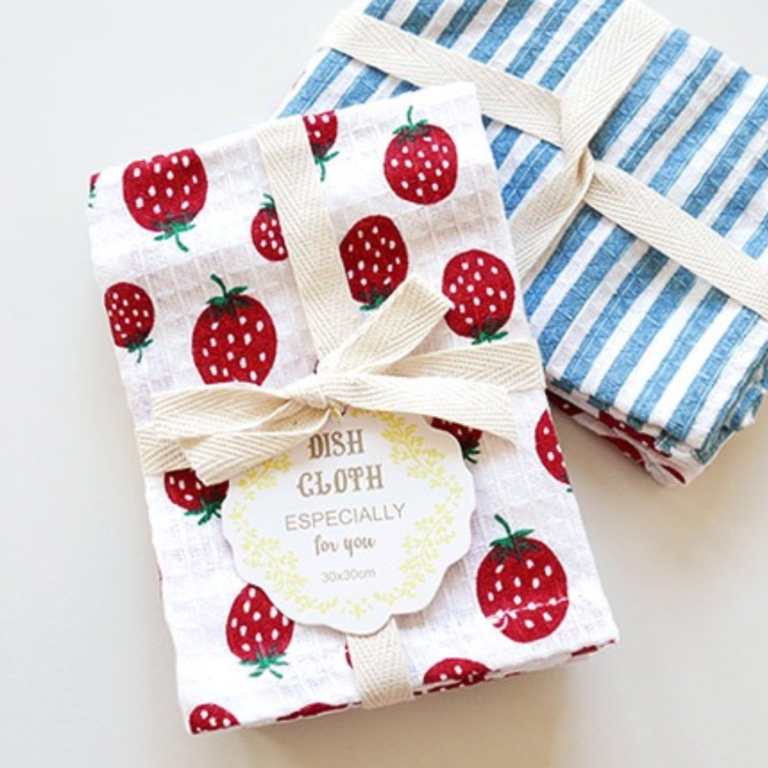 R-Co Japan R-Co Cotton Waffle Dishtowel S/2 - Strawberry Stripe