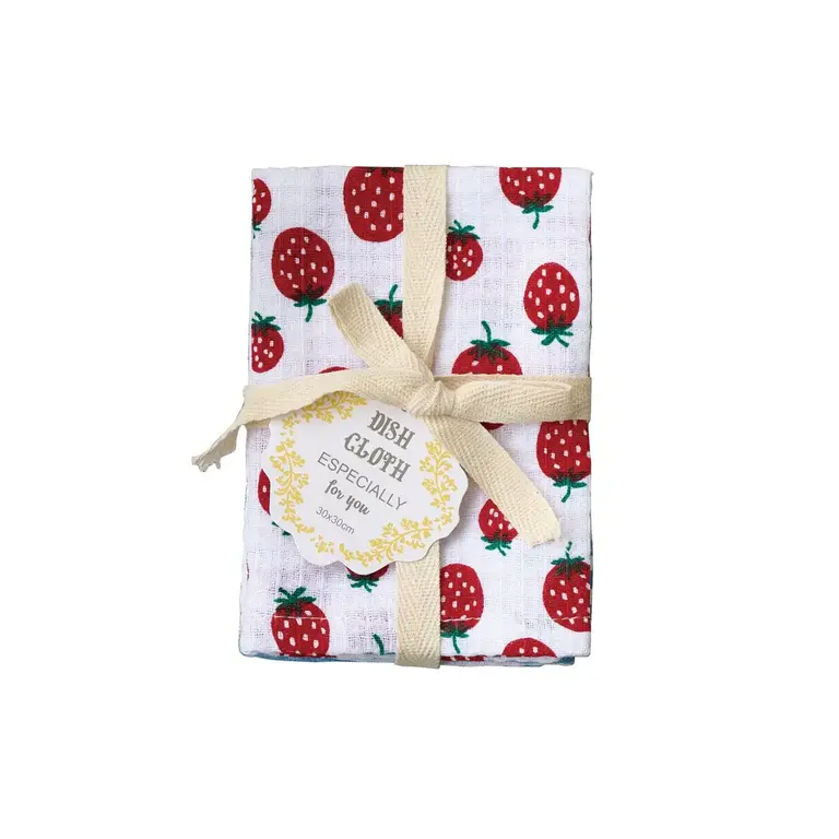 R-Co Japan R-Co Cotton Waffle Dishtowel S/2 - Strawberry Stripe