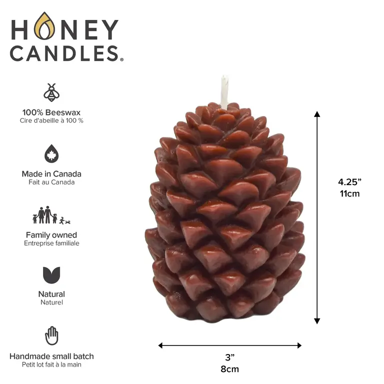 Honey Candles HC Beeswax Candle - Ponderosa Pine Cone Brown