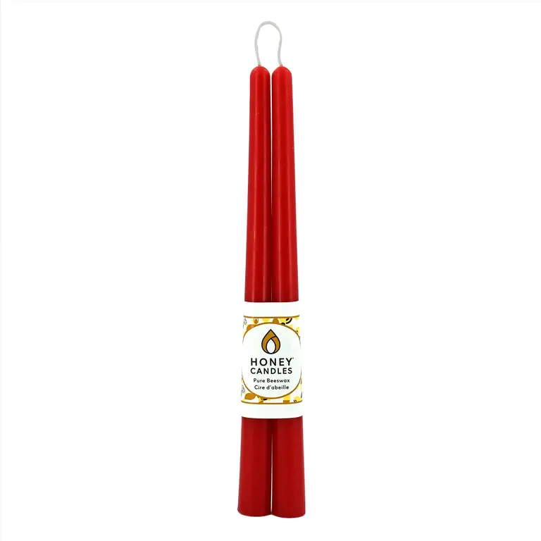 Honey Candles HC Beeswax Candle - Taper Pair 12" Red
