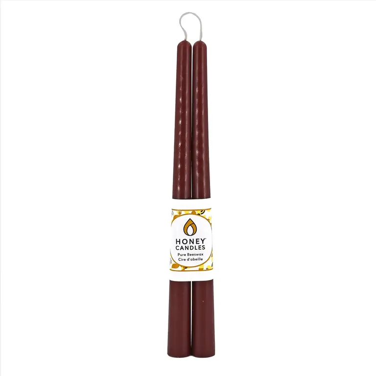 Honey Candles HC Beeswax Candle - Taper Pair 12" Brown