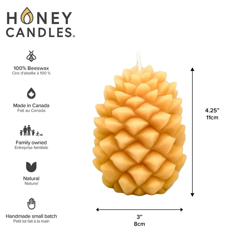 Honey Candles HC Beeswax Candle - Ponderosa Pine Cone Natural