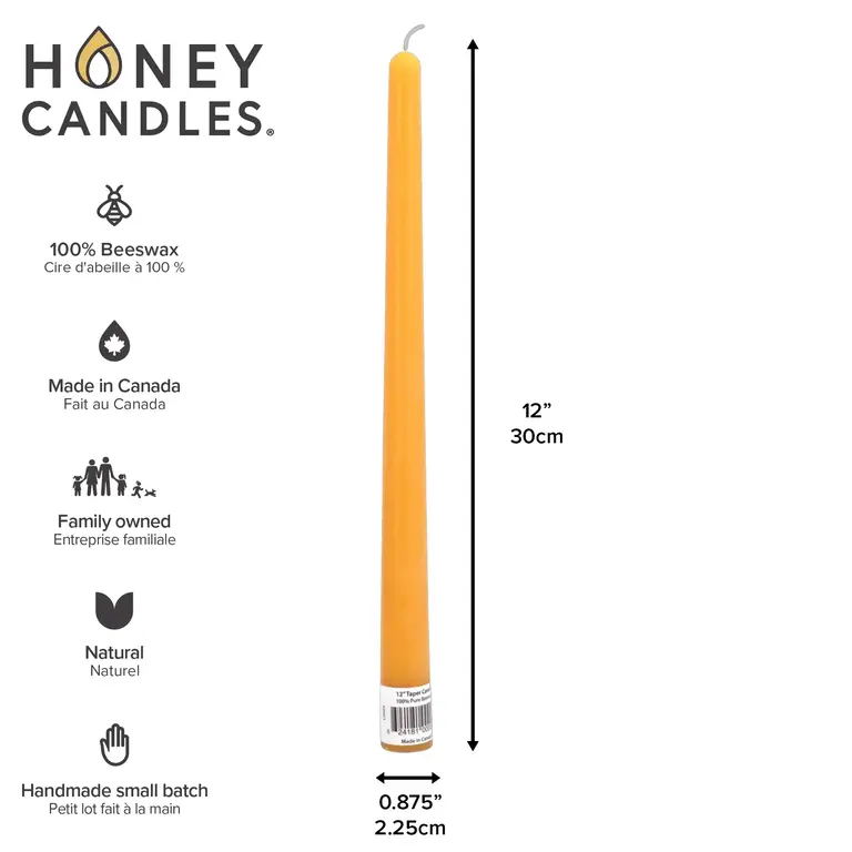 Honey Candles HC Beeswax Taper Candle 12" Natural (Single)