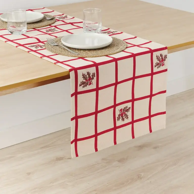 SGH SGH Cotton Table Runner 45x140cm - Poinsettia Grid