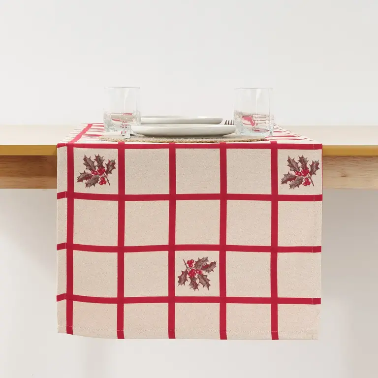 SGH SGH Cotton Table Runner 45x140cm - Poinsettia Grid