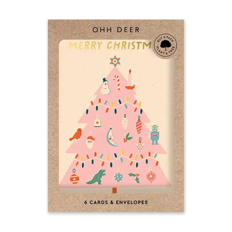 Paper E Clips PEC -  Pink Christmas Tree Cards (Box 6)