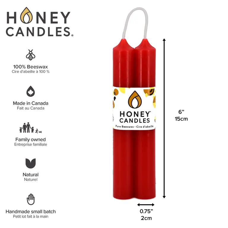 Honey Candles HC Beeswax Candle - Tube Pair 6" Red