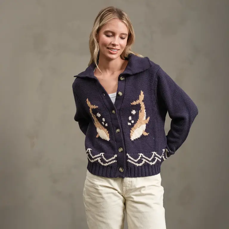 Raison Raison Knit Whale Cardigan Navy