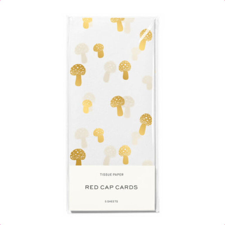 Red Cap Cards Red Cap Tissue Paper Pack (5pce) Tiny Gold Mushrooms