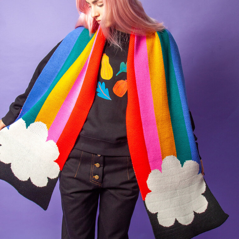 Pompom Knits Pom Knits Oversized Wool Scarf Rainbow