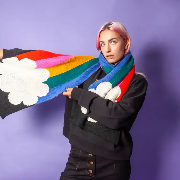 Pompom Knits Pom Knits Oversized Wool Scarf Rainbow