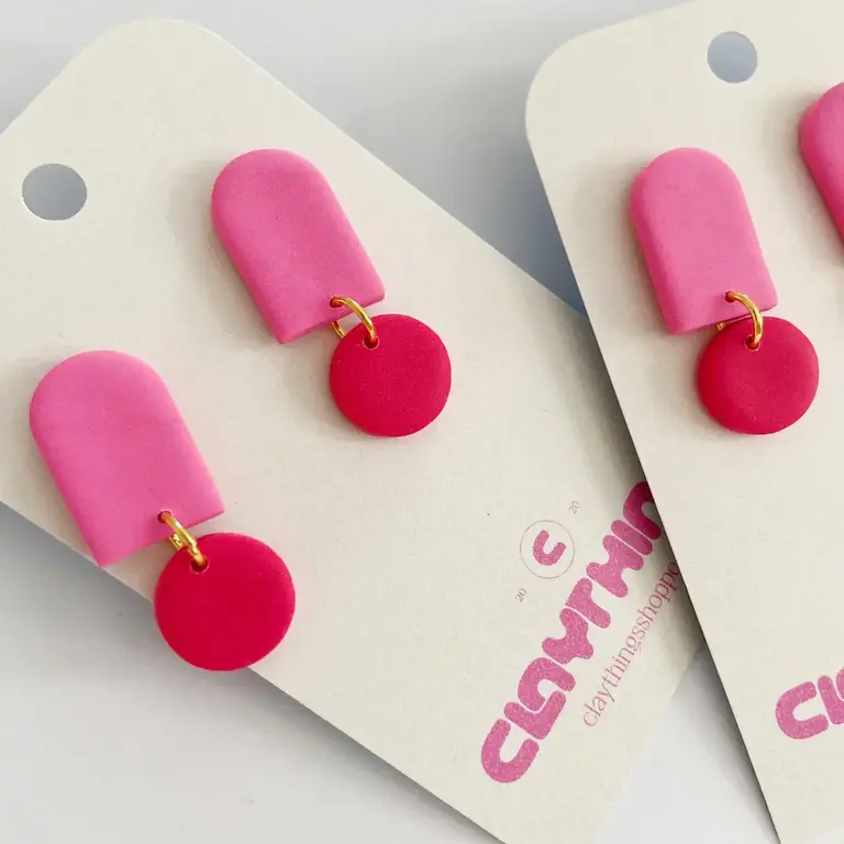 Clay Things Clay Things Duo Tone Pink/Red Earrings