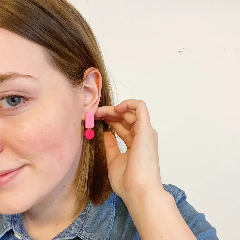 Clay Things Clay Things Duo Tone Pink/Red Earrings