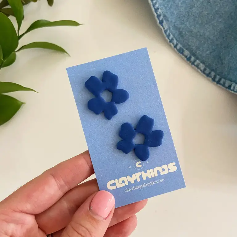 Clay Things Clay Things Oversized Flower Studs Blue