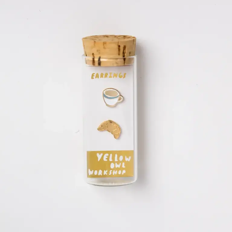 Yellow Owl Yellow Owl  Coffee + Croissant Enamel Earrings