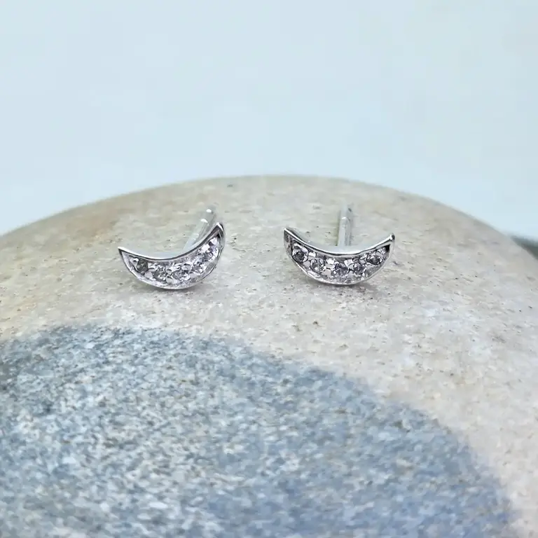 Heart & Lotus HL Crescent Moon Earrings Cubic Zirconia Sterling Silver