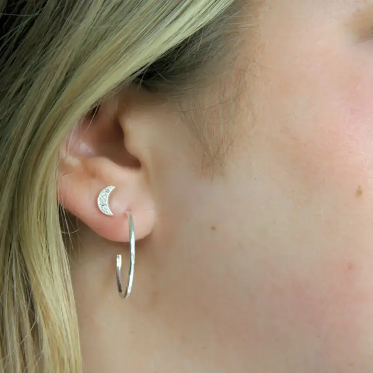 Heart & Lotus HL Crescent Moon Earrings Cubic Zirconia Sterling Silver
