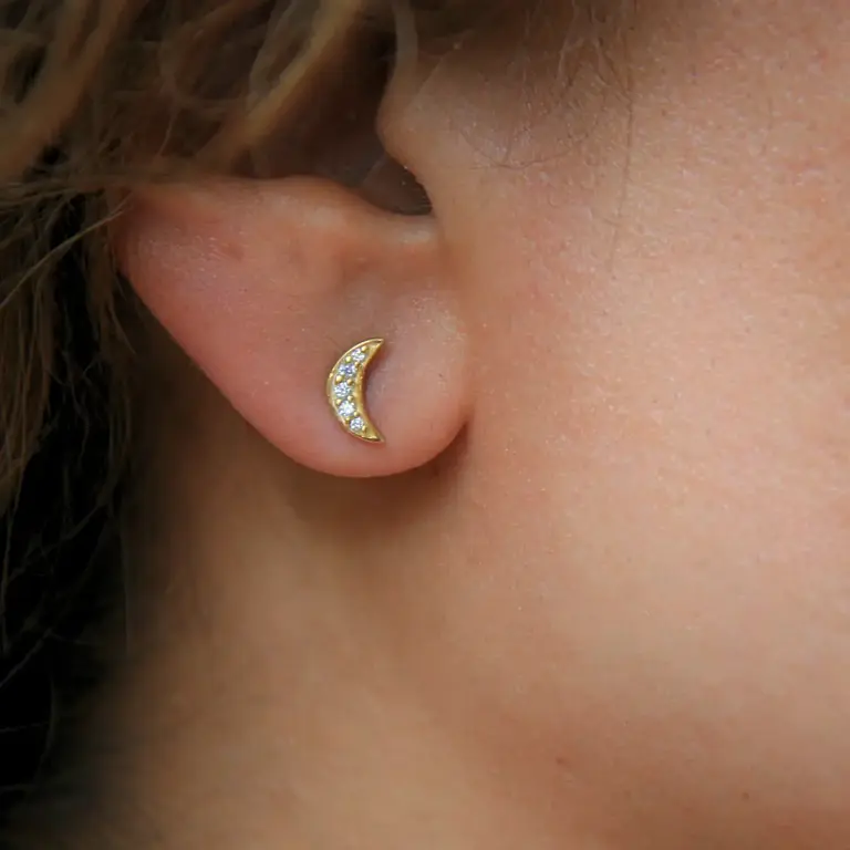 Heart & Lotus HL Crescent Moon Earrings Cubic Zirconia 14k Gold Vermeil