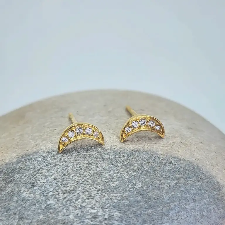 Heart & Lotus HL Crescent Moon Earrings Cubic Zirconia 14k Gold Vermeil
